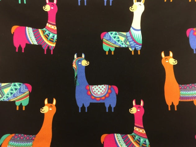 Medium Tote Bag with Zip - Llamas Black