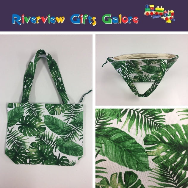Medium Tote Bag with Zip - Forest Leaf
