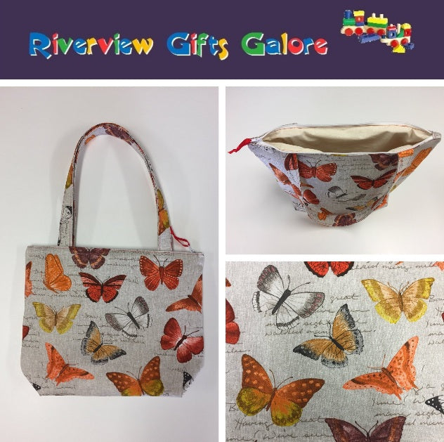 Medium Tote Bag with Zip - Orange Butterfly