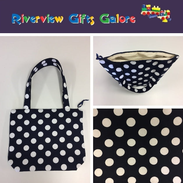 Medium Tote Bag with Zip - Navy Spot