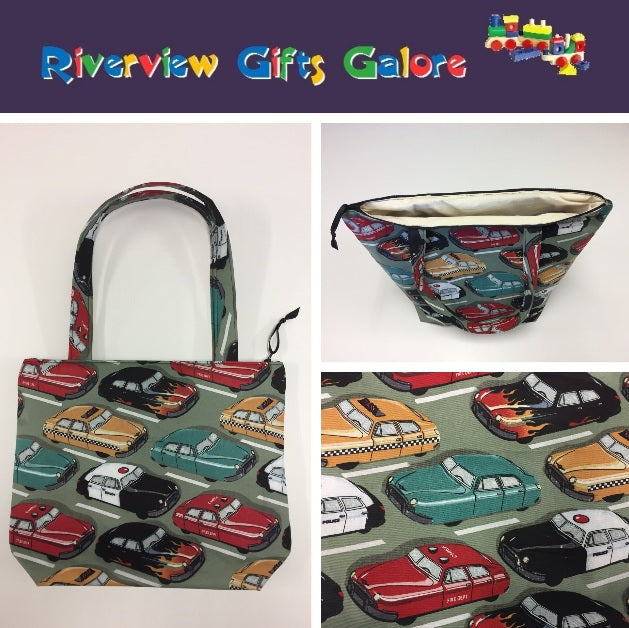 Medium Tote Bag with Zip - Vintage Cars