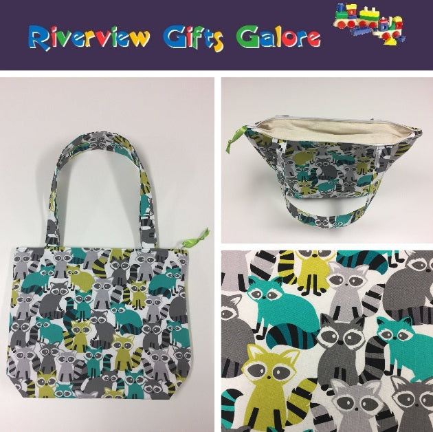 Medium Tote Bag with Zip - Ricky Racoon