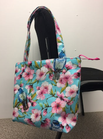 Medium Tote Bag with Zip - Blue Birds