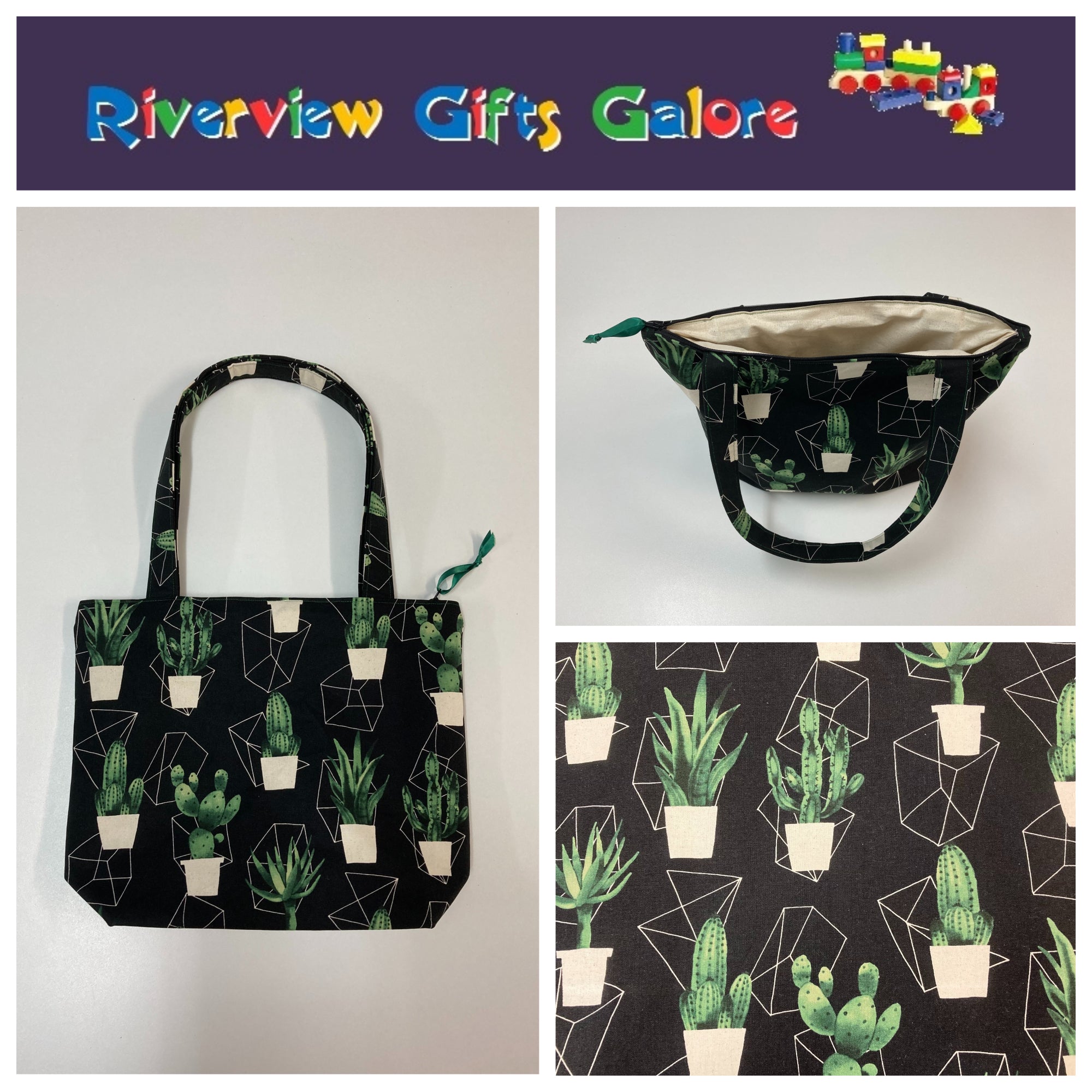 Medium Tote Bag with Zip - Cactus