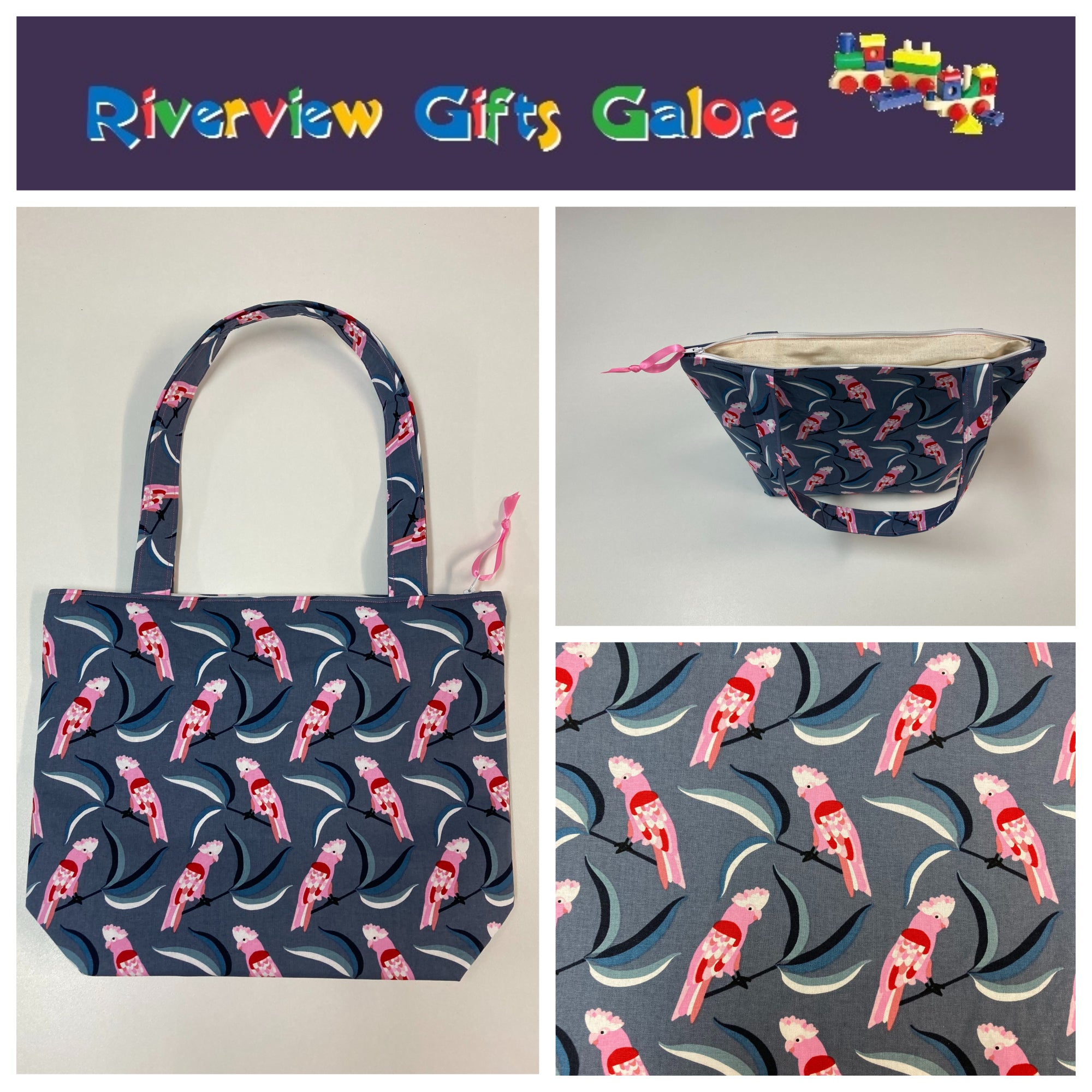 Medium Tote Bag with Zip - Galahs