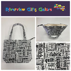 Medium Tote Bag with Zip - Sewing Words on White