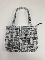 Medium Tote Bag with Zip - Sewing Words on White