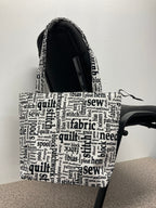 Medium Tote Bag with Zip - Sewing Words on White