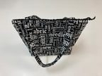 Medium Tote Bag with Zip - Sewing Words on Black