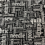 Medium Tote Bag with Zip - Sewing Words on Black