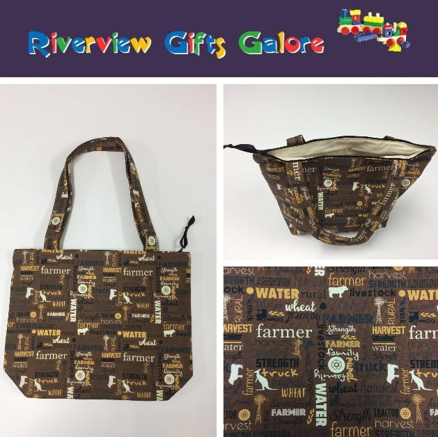 Medium Tote Bag with Zip - Farmers Fighting Spirit - Words