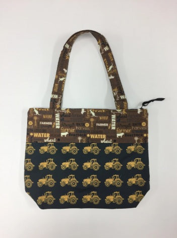 Medium Tote Bag with Zip - Farmers Fighting Spirit - Words and Tractors