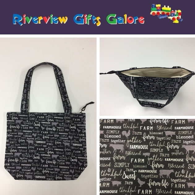 Medium Tote Bag with Zip - Farm Sweet Farm - Charcoal