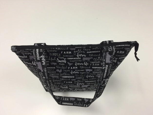 Medium Tote Bag with Zip - Farm Sweet Farm - Charcoal
