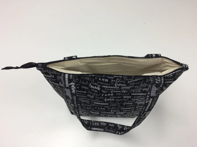 Medium Tote Bag with Zip - Farm Sweet Farm - Charcoal