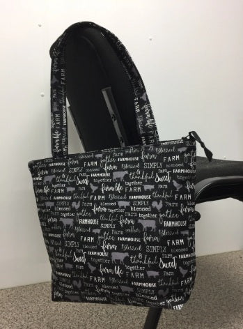 Medium Tote Bag with Zip - Farm Sweet Farm - Charcoal