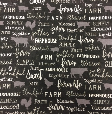 Medium Tote Bag with Zip - Farm Sweet Farm - Charcoal