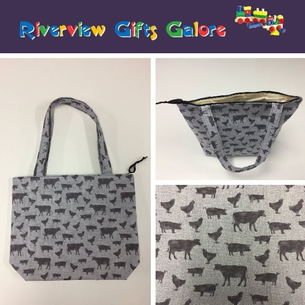 Medium Tote Bag with Zip - Farm Sweet Farm - Animals