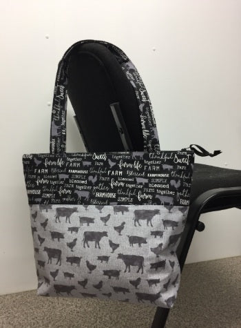 Medium Tote Bag with Zip - Farm Sweet Farm - Charcoal and Animals