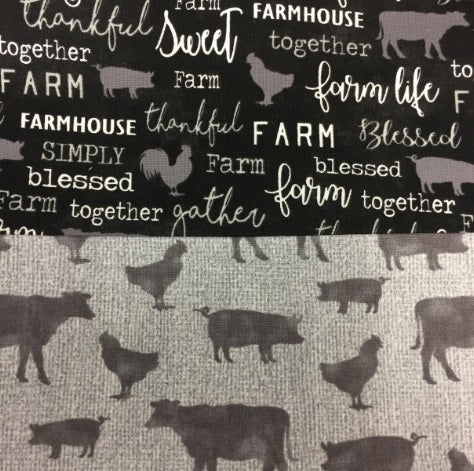 Medium Tote Bag with Zip - Farm Sweet Farm - Charcoal and Animals