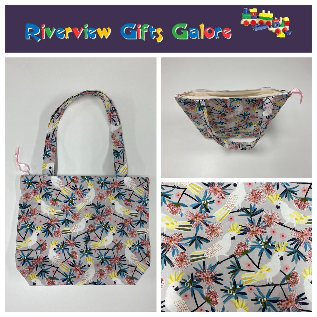 Medium Tote Bag with Zip - White Cockatoo