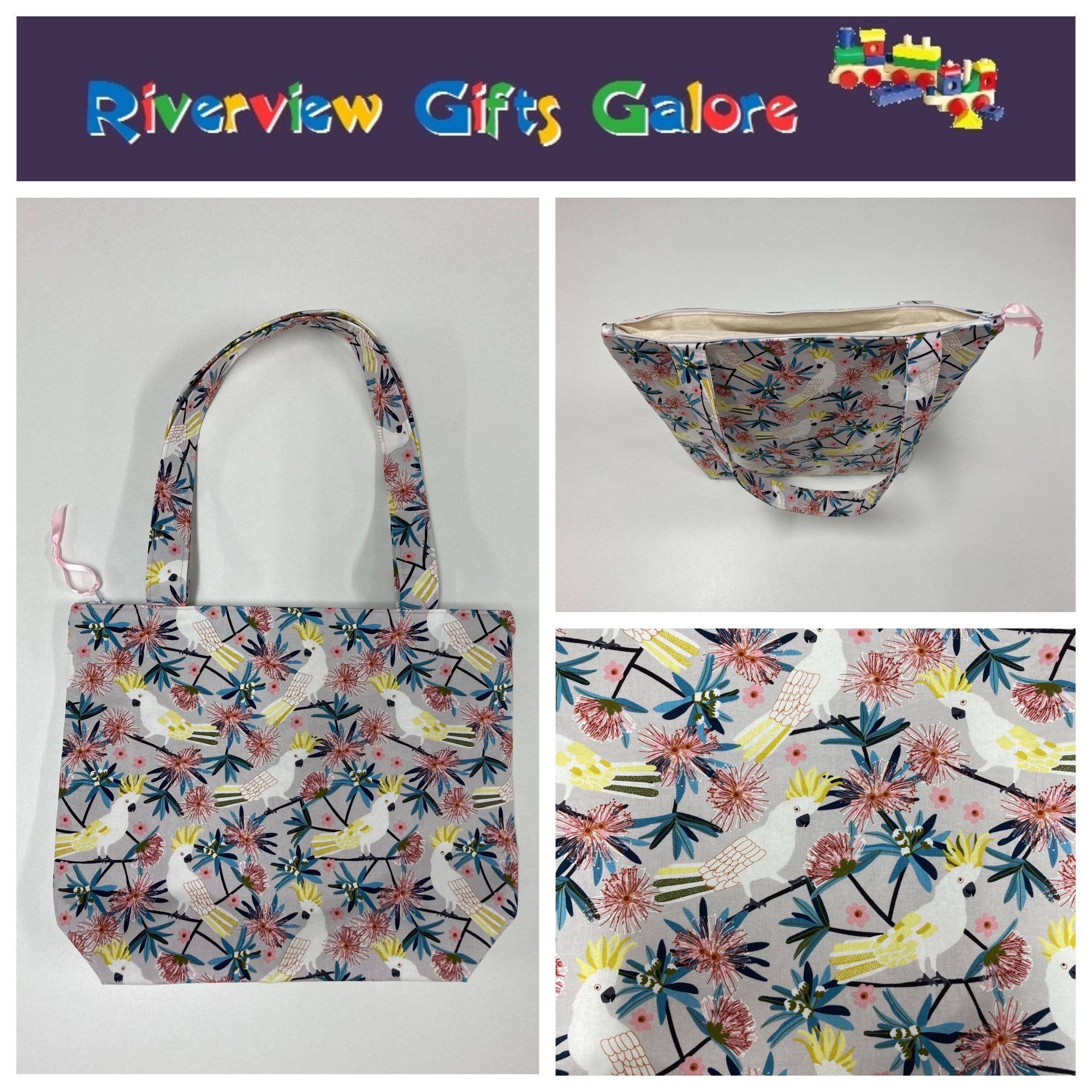 Medium Tote Bag with Zip - White Cockatoo