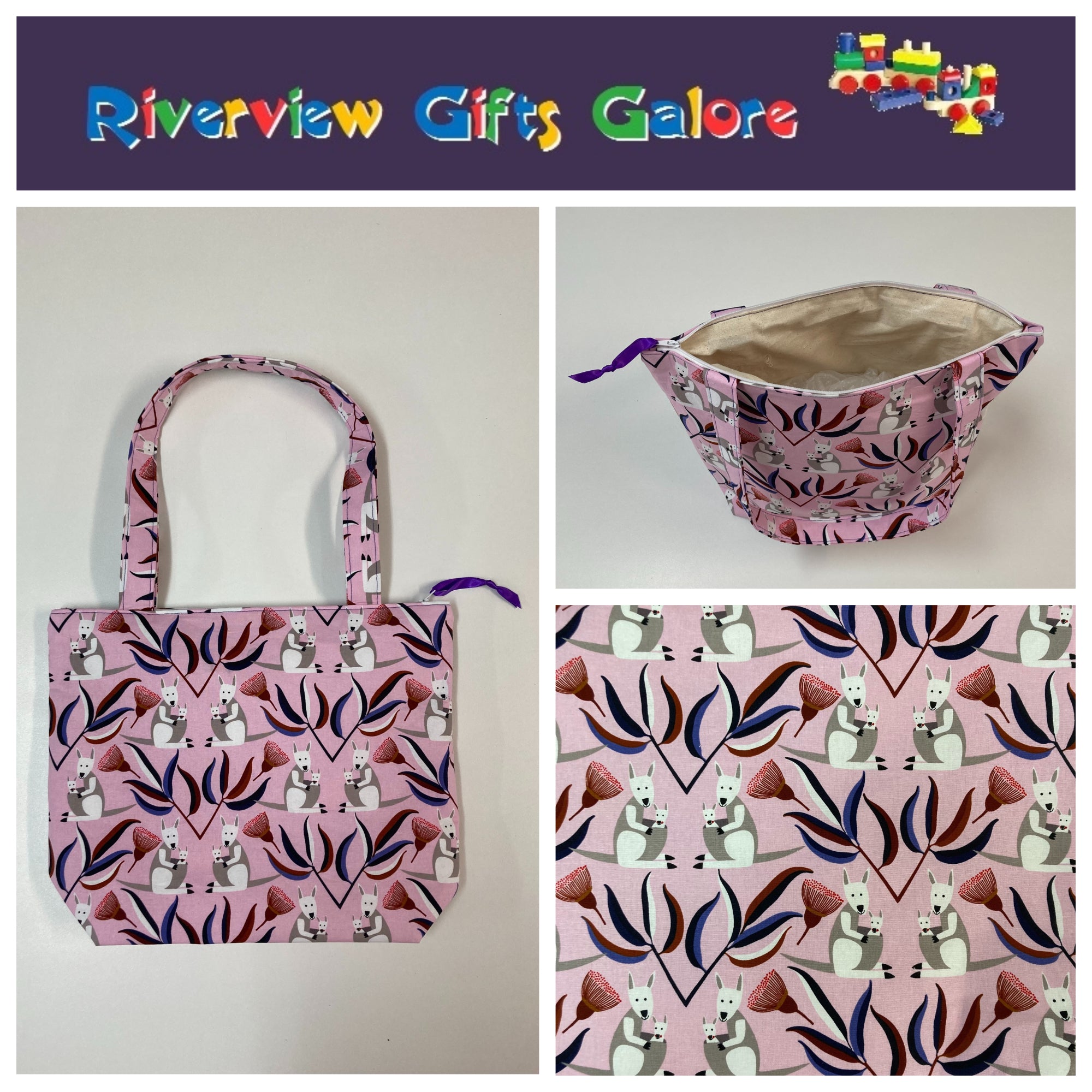 Medium Tote Bag with Zip - Kangaroo