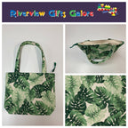 Medium Tote Bag with Zip - Leaves on Cream