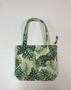 Medium Tote Bag with Zip - Leaves on Cream