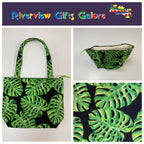 Medium Tote Bag with Zip - Leaves on Black