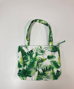 Medium Tote Bag with Zip - Tropical Leaves on White
