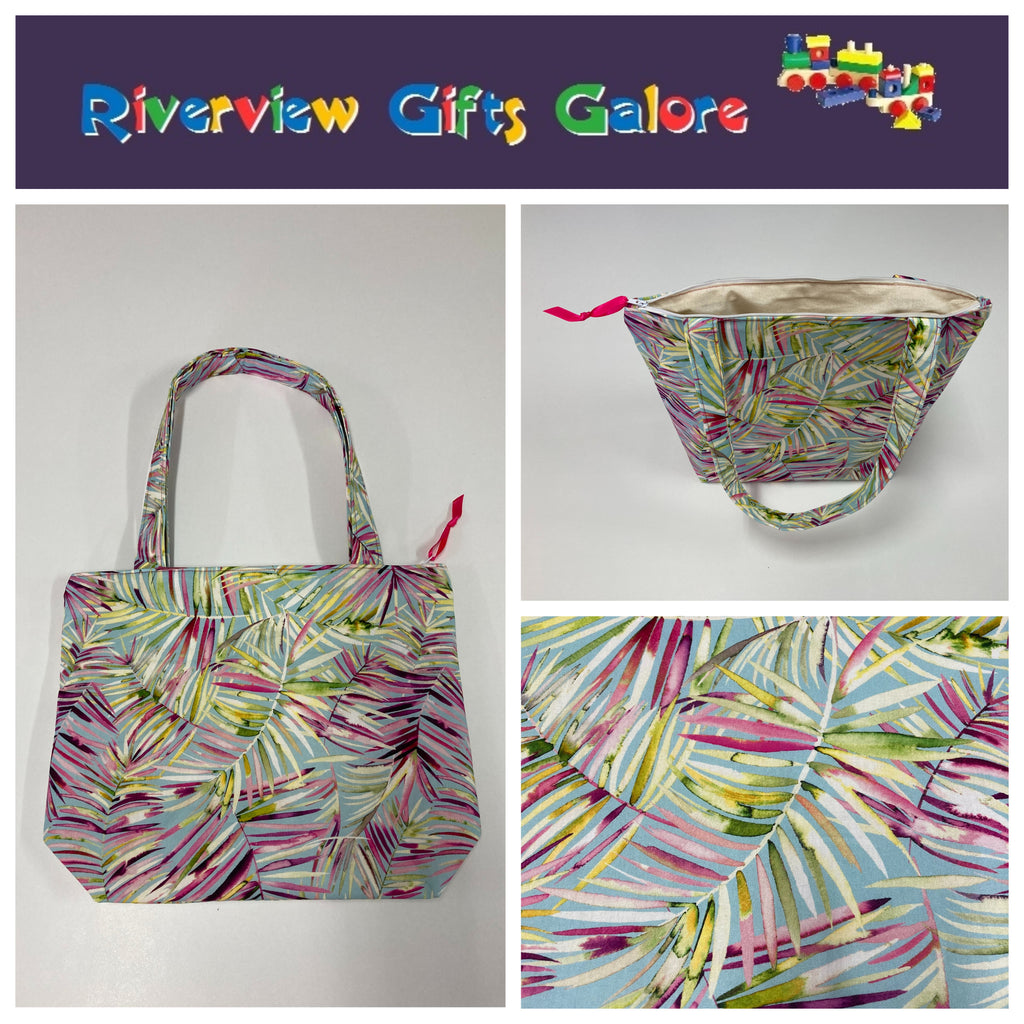 Medium Tote Bag with Zip - Rainbow Ferns