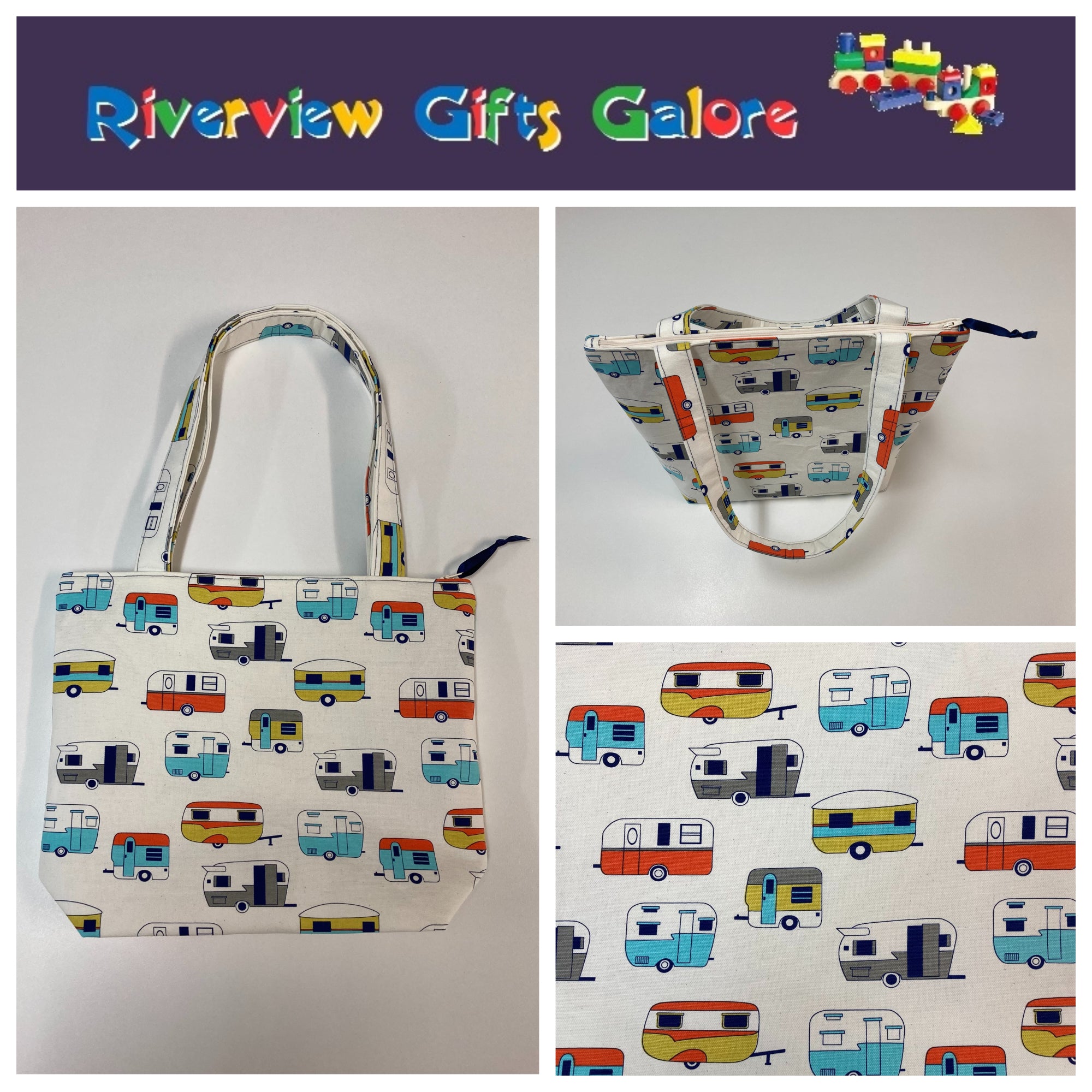 Medium Tote Bag with Zip - Caravans