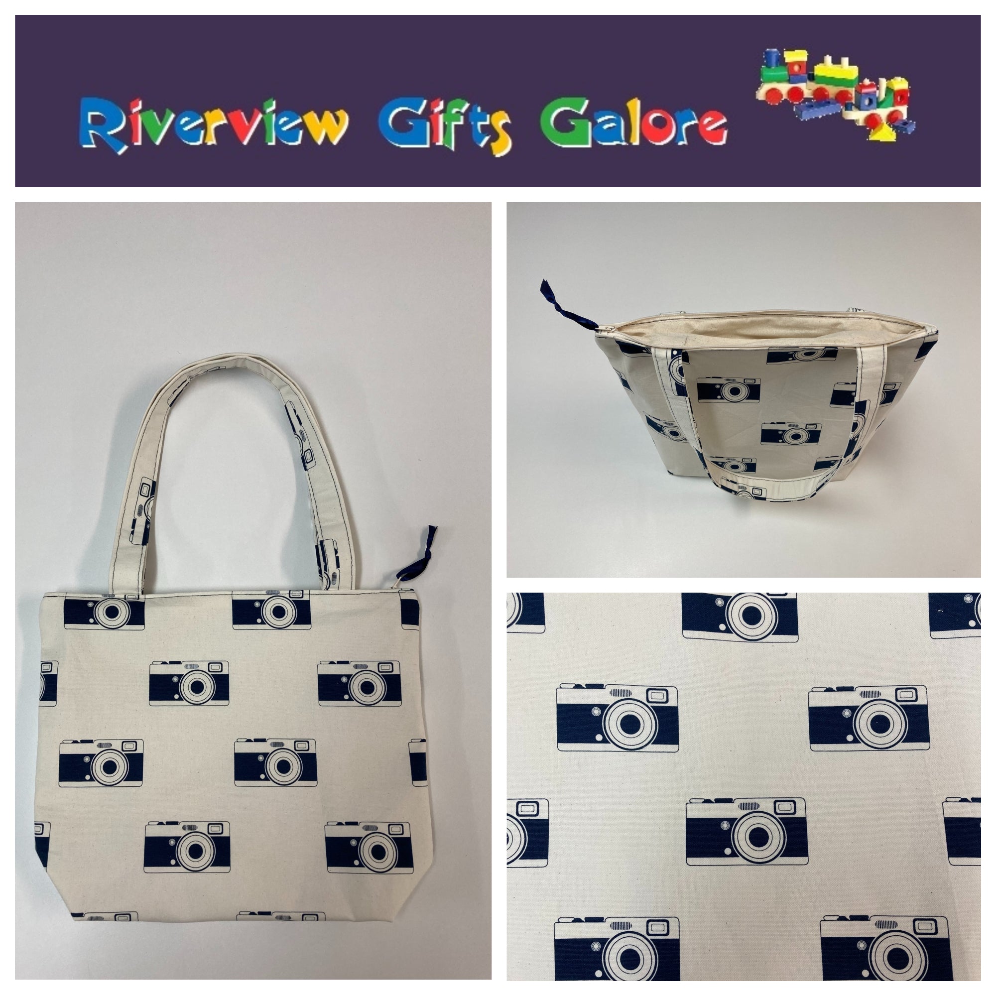 Medium Tote Bag with Zip - Cameras
