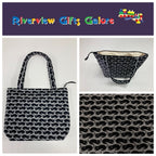 Medium Tote Bag with Zip - Black Cats on Dark Grey