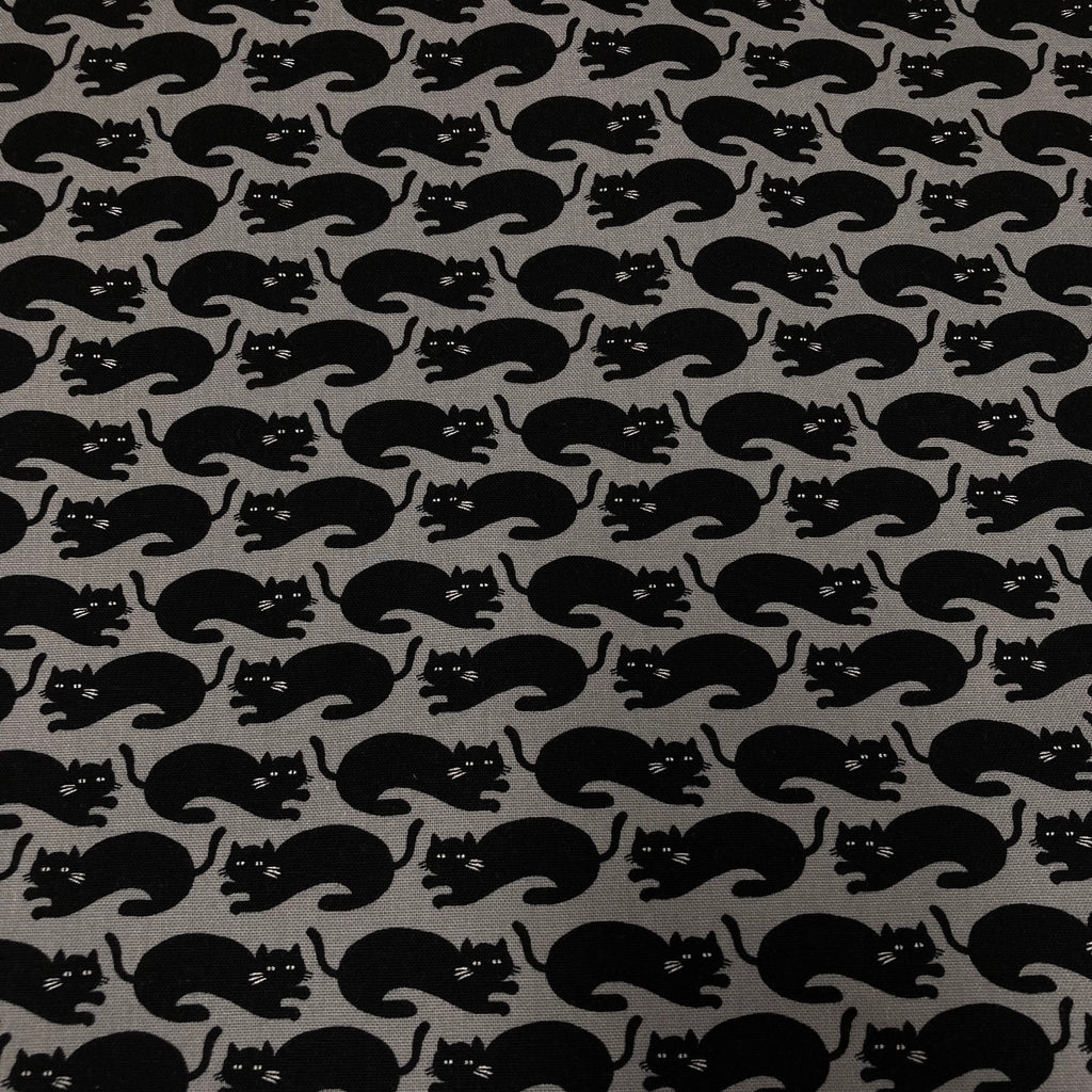 Medium Tote Bag with Zip - Black Cats on Dark Grey