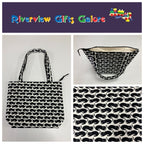 Medium Tote Bag with Zip - Black Cats on White