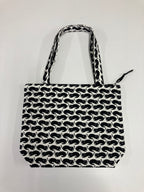 Medium Tote Bag with Zip - Black Cats on White