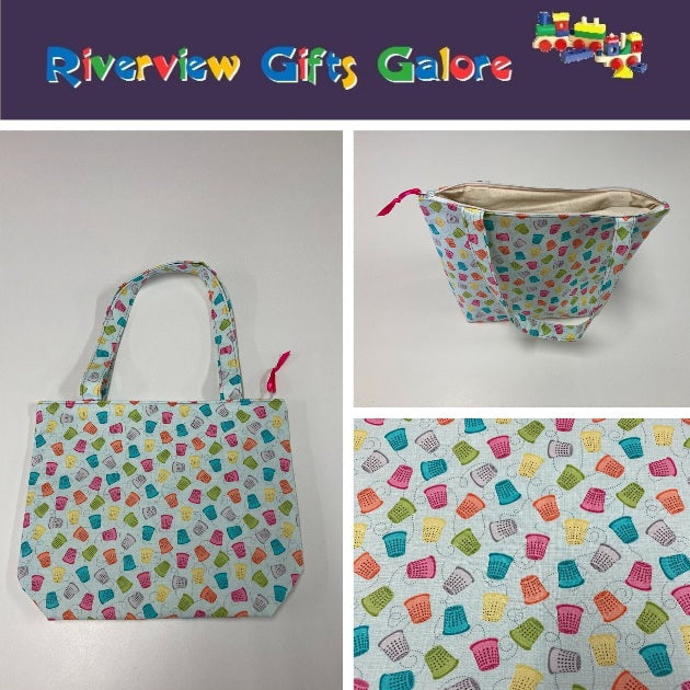 Medium Tote Bag with Zip - Thimbles