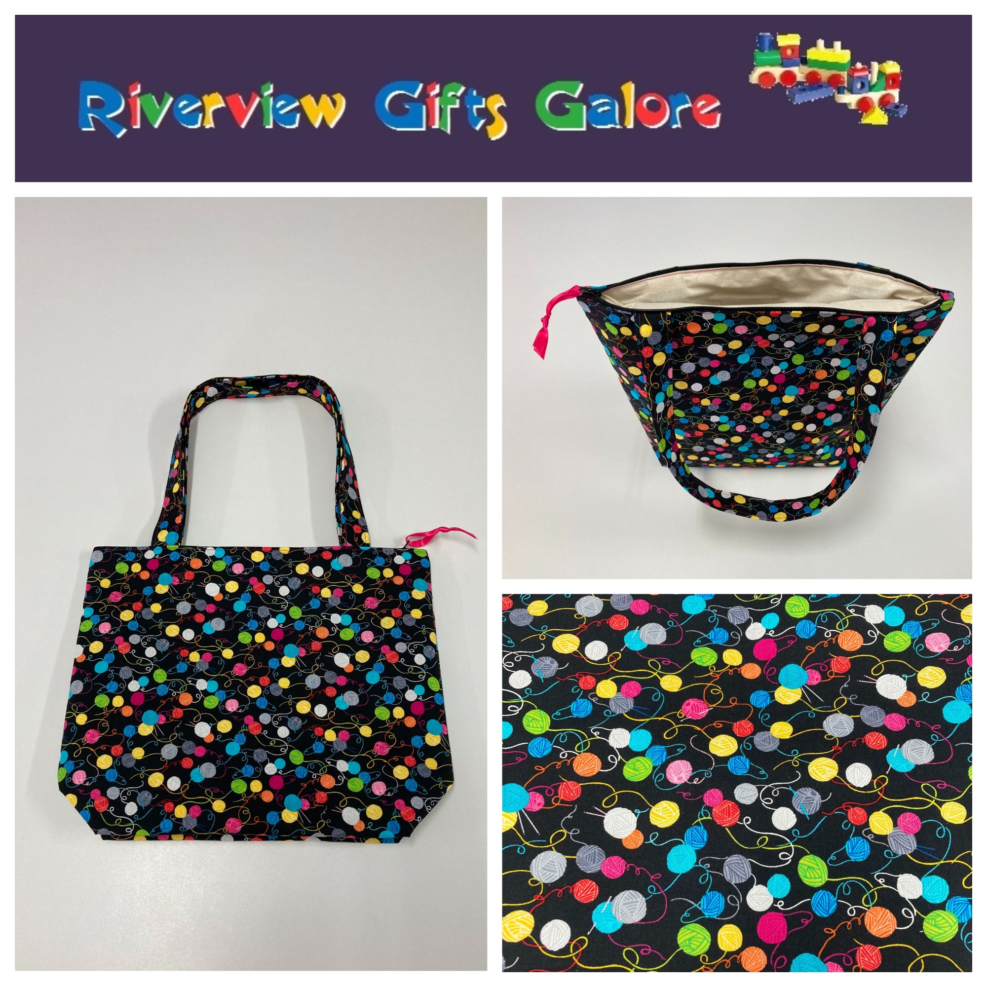 Medium Tote Bag with Zip - Little Yarn Balls