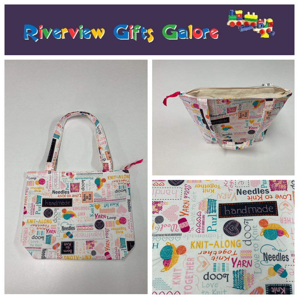 Medium Tote Bag with Zip - Words to Knit By