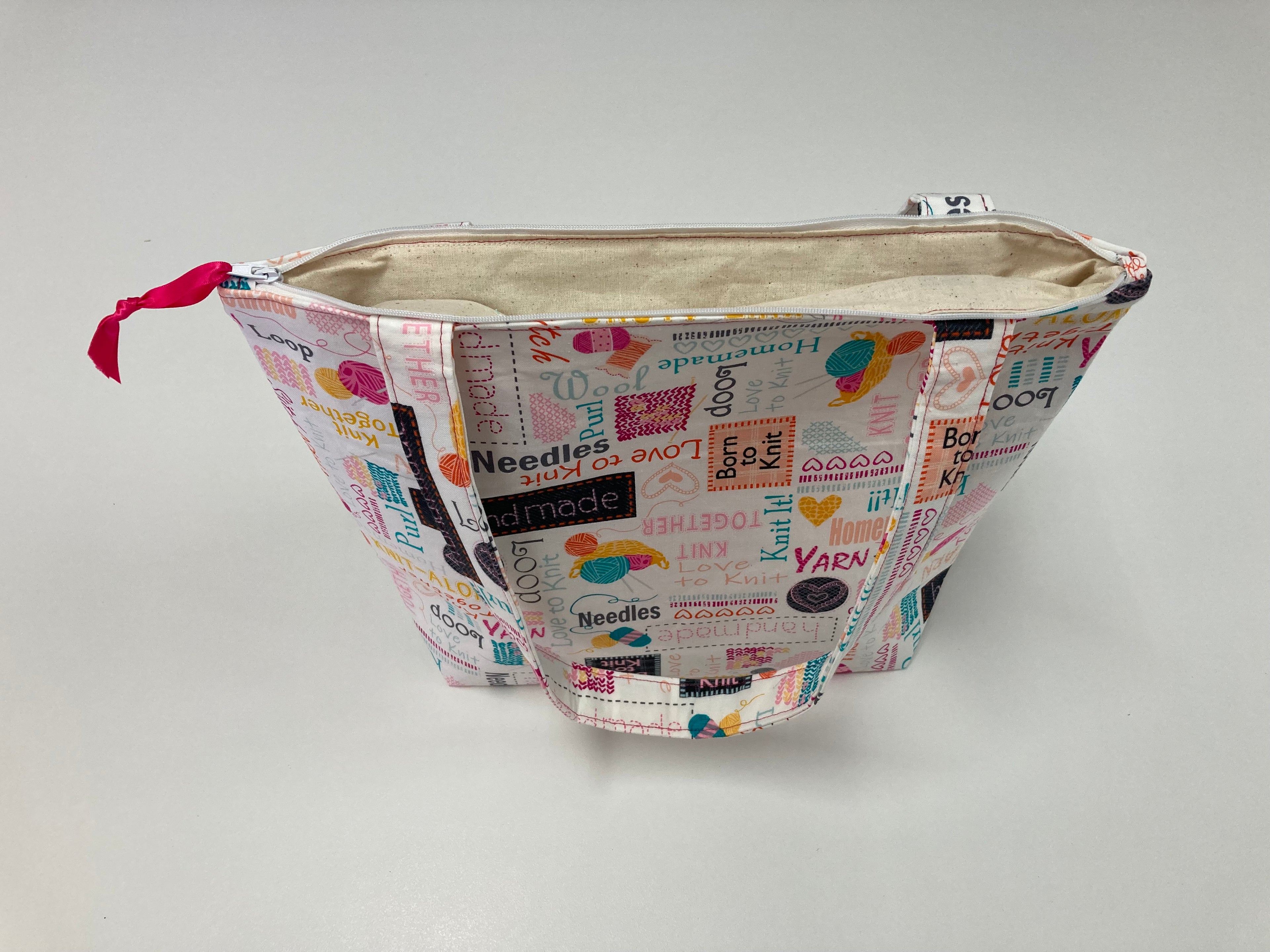 Medium Tote Bag with Zip - Words to Knit By