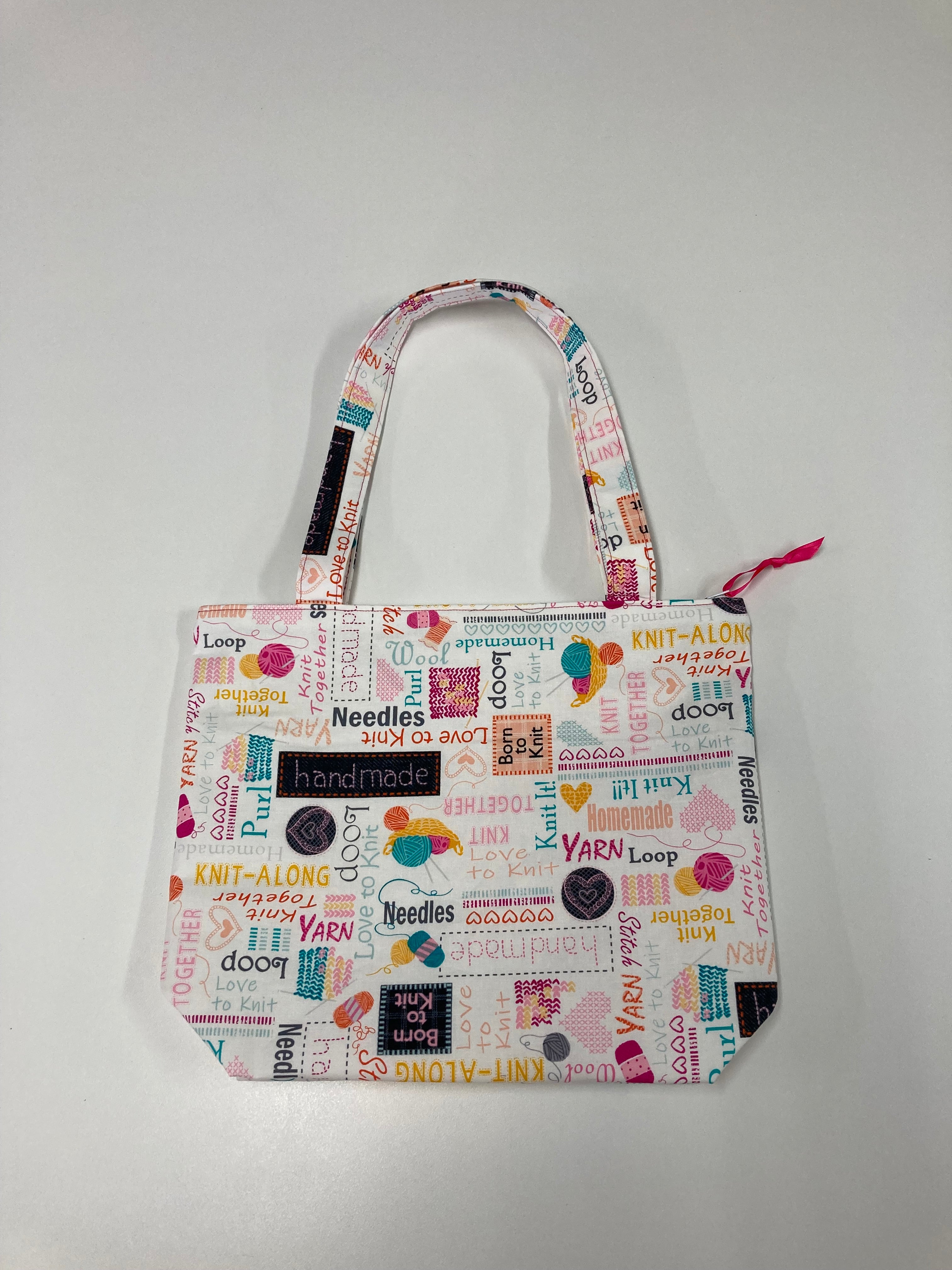 Medium Tote Bag with Zip - Words to Knit By