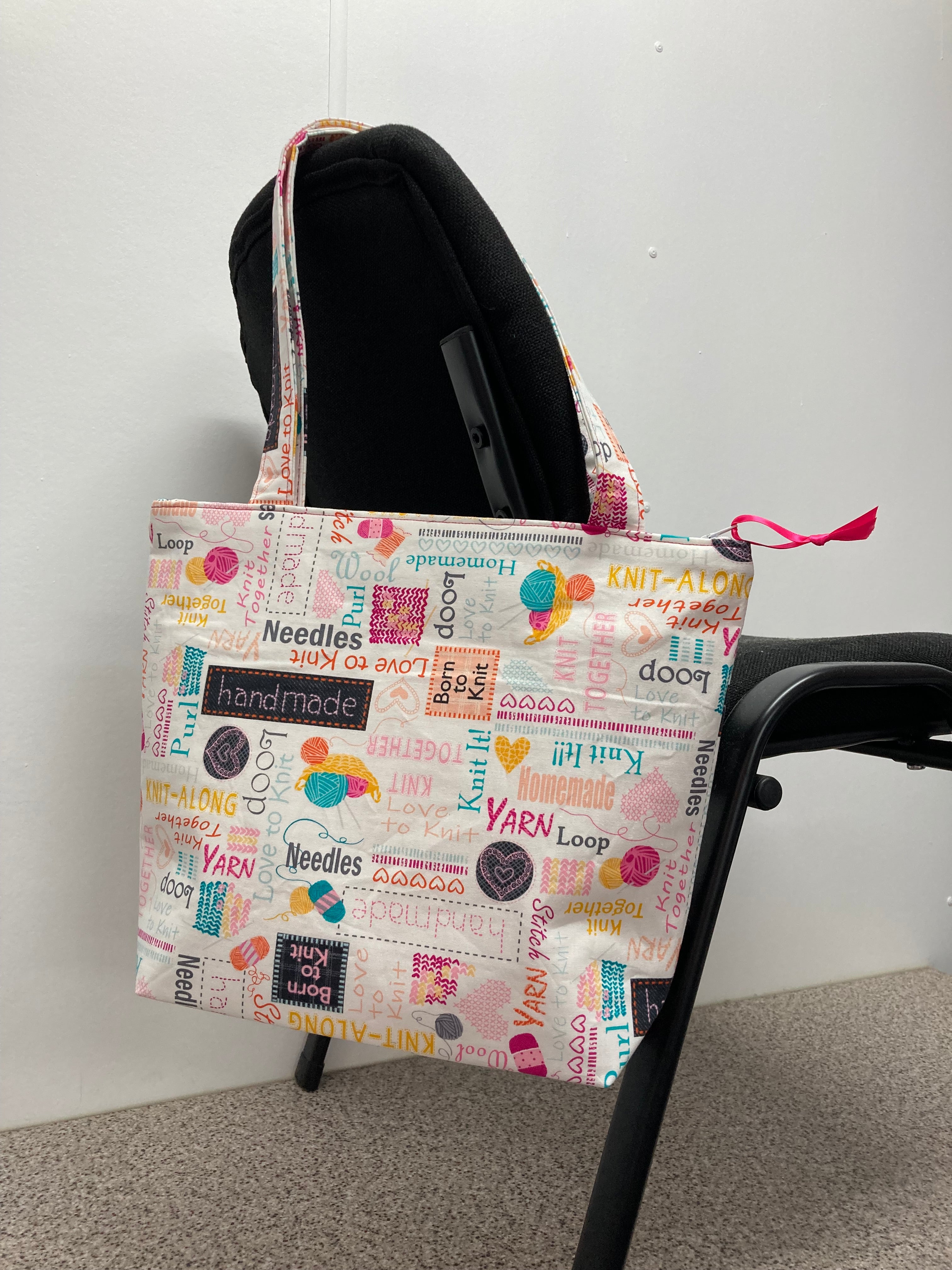 Medium Tote Bag with Zip - Words to Knit By