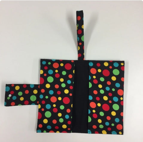 Nappy Wallet – Black with Colourful Dots