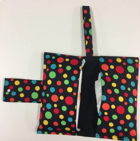 Nappy Wallet – Black with Colourful Dots