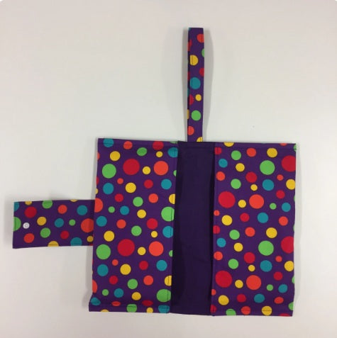 Nappy Wallet – Purple with Colourful Dots