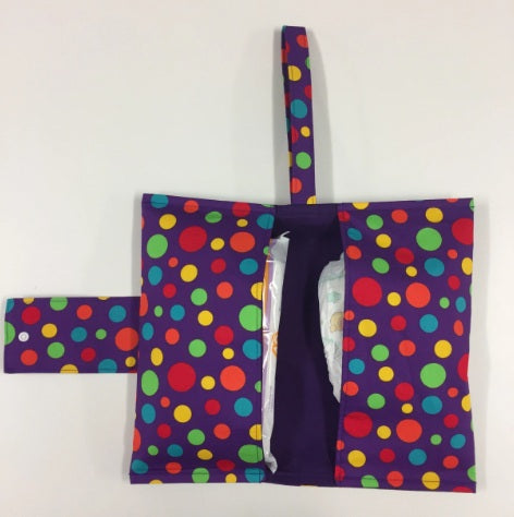 Nappy Wallet – Purple with Colourful Dots