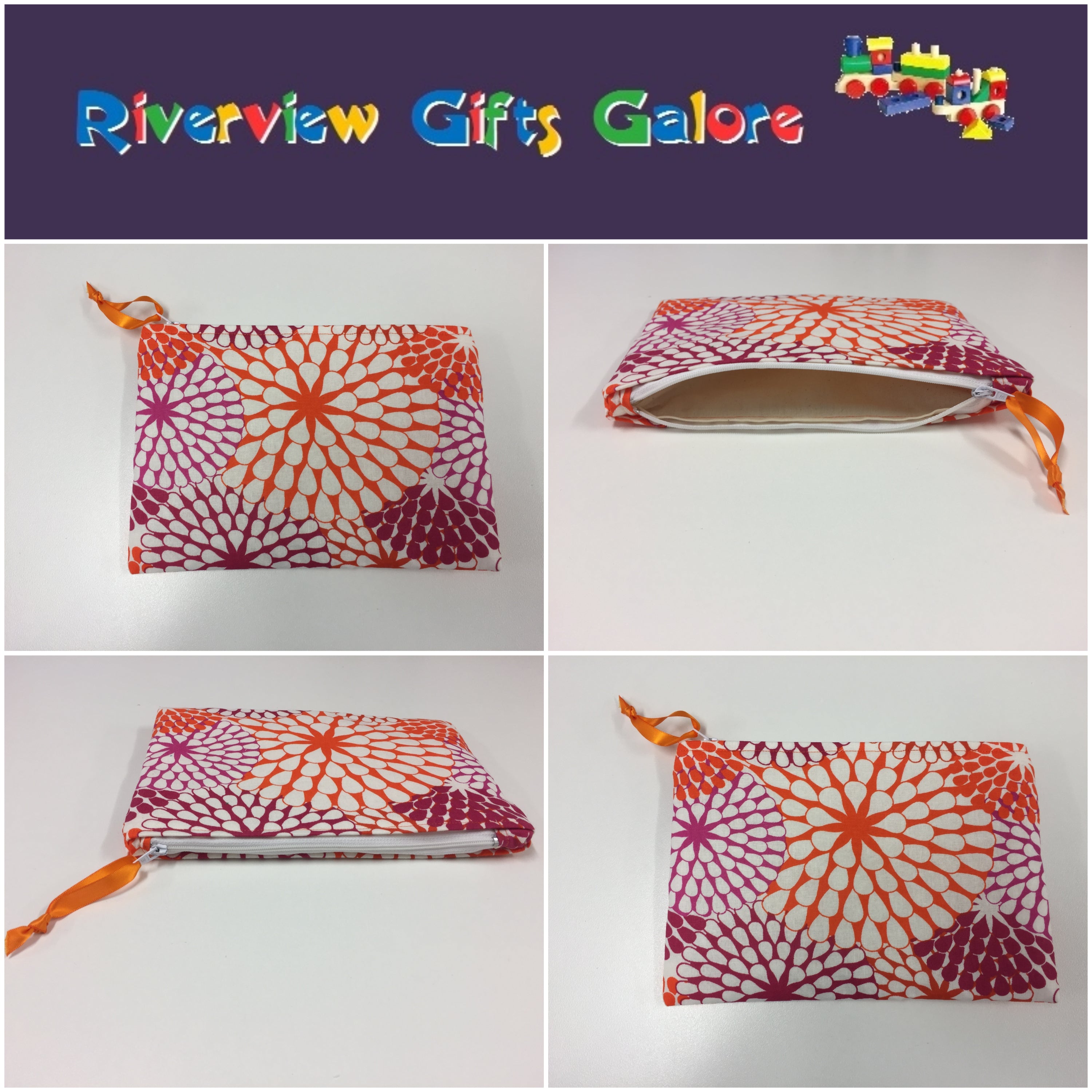 Zip Clutch - Crimson Orange Pattern