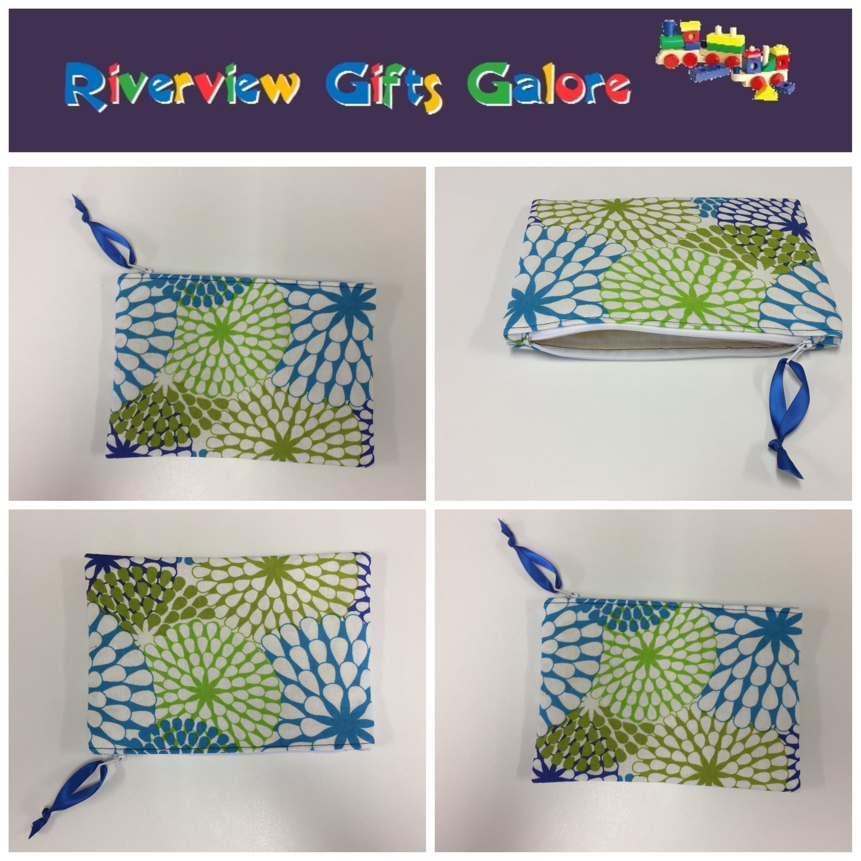 Zip Clutch - Blue Green Pattern